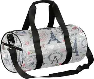 Paris Eiffel Tower Sports Gym Bag Duffel Bags Workout Lightweight Shoulder Weekender Bag Travel Duffel Bag for Men Women(Love Heart Grey)