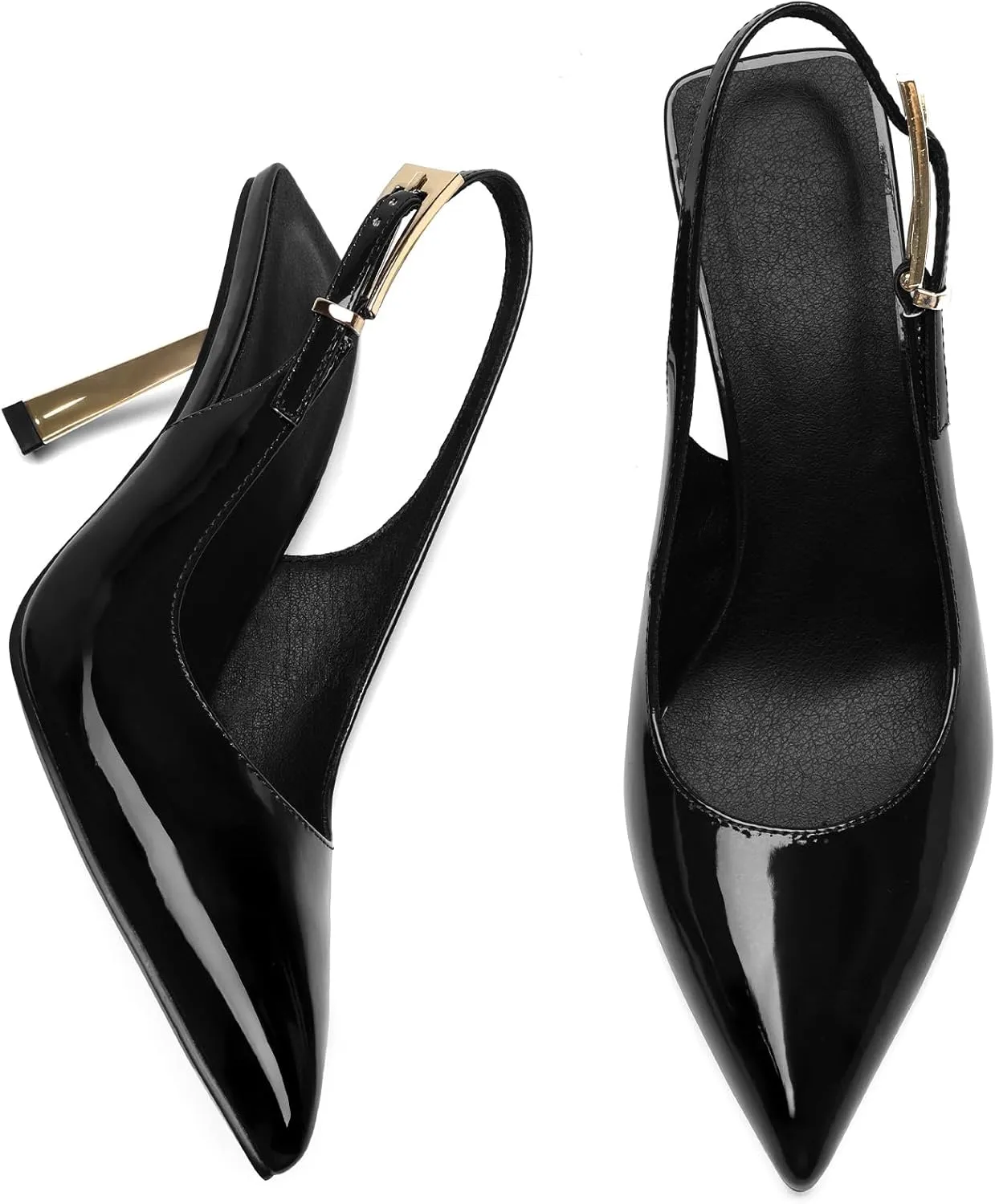 Pasuot Slingback Heels for Women - Closed Toe Stiletto Metallic Heel, Pointed Toe Patent Leather Thin High Heeled Sandals for Women Ladies Dress Formal Office 3.1", Not for Wide Feet