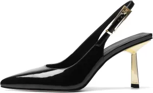 Pasuot Slingback Heels for Women - Closed Toe Stiletto Metallic Heel, Pointed Toe Patent Leather Thin High Heeled Sandals for Women Ladies Dress Formal Office 3.1", Not for Wide Feet