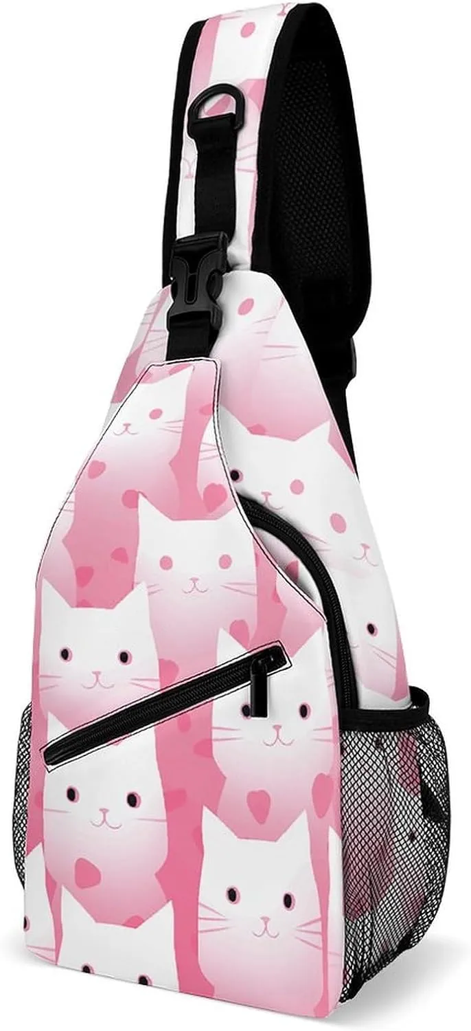 Peach Cat Pattern Crossbody Bag, Sling Bag, Sling Backpack, Belt Bags for Travel Outdoors Hiking