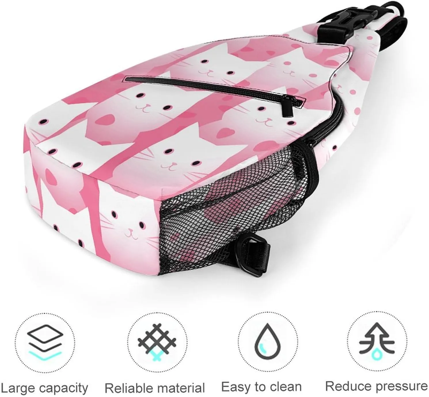 Peach Cat Pattern Crossbody Bag, Sling Bag, Sling Backpack, Belt Bags for Travel Outdoors Hiking