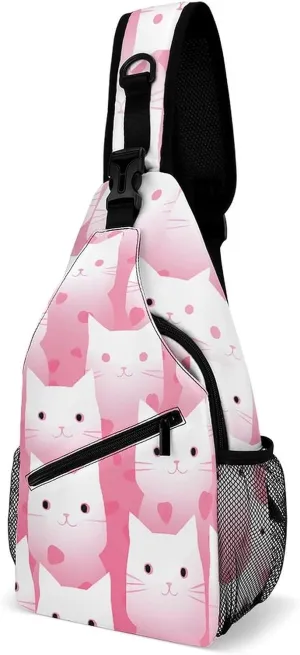 Peach Cat Pattern Crossbody Bag, Sling Bag, Sling Backpack, Belt Bags for Travel Outdoors Hiking