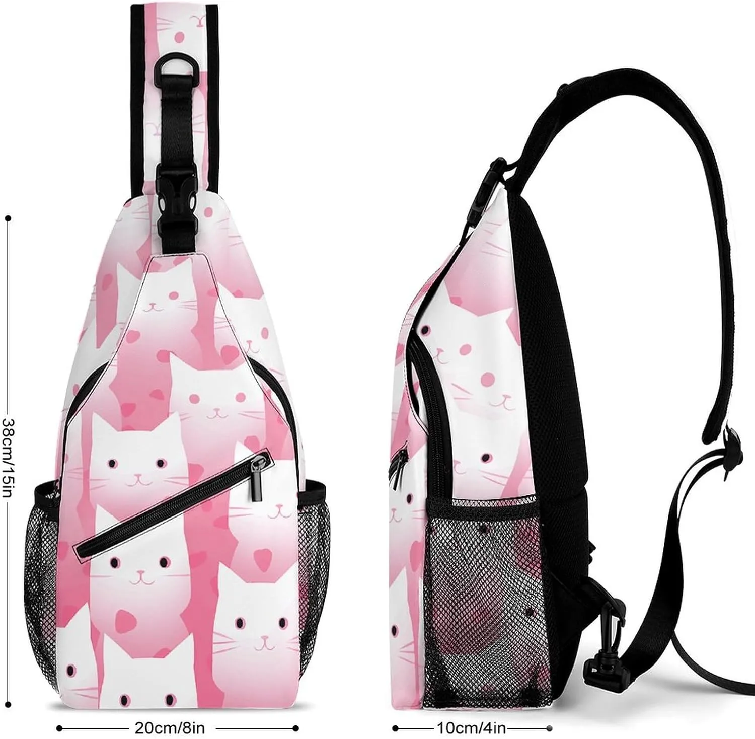 Peach Cat Pattern Crossbody Bag, Sling Bag, Sling Backpack, Belt Bags for Travel Outdoors Hiking