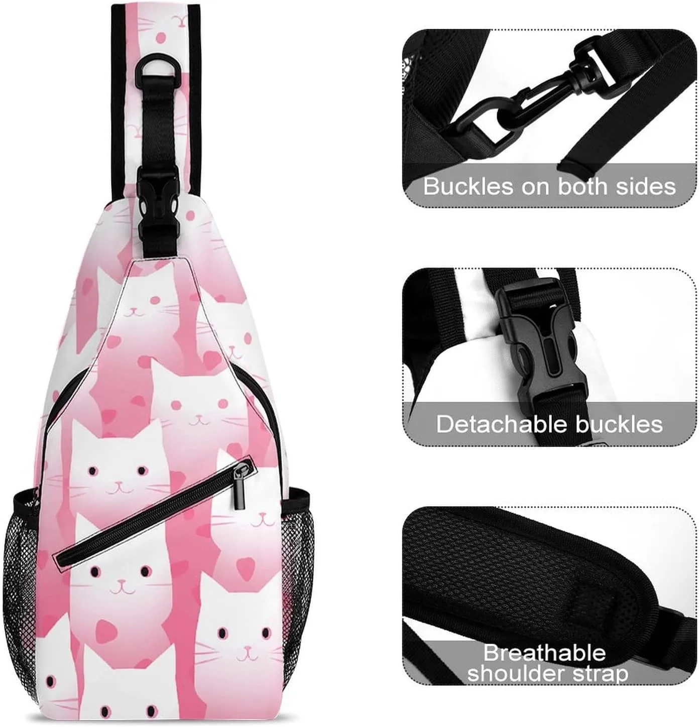 Peach Cat Pattern Crossbody Bag, Sling Bag, Sling Backpack, Belt Bags for Travel Outdoors Hiking