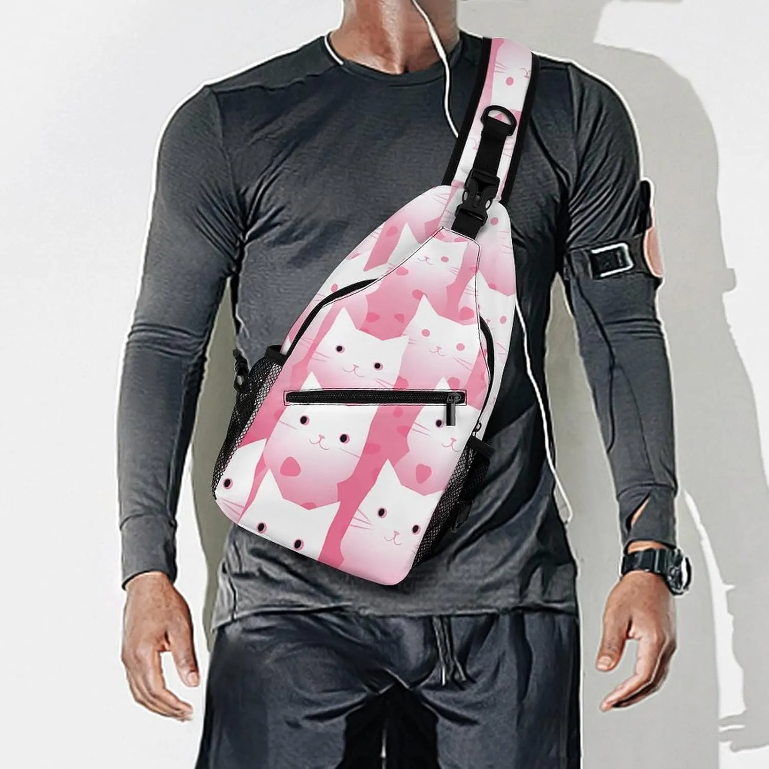 Peach Cat Pattern Crossbody Bag, Sling Bag, Sling Backpack, Belt Bags for Travel Outdoors Hiking