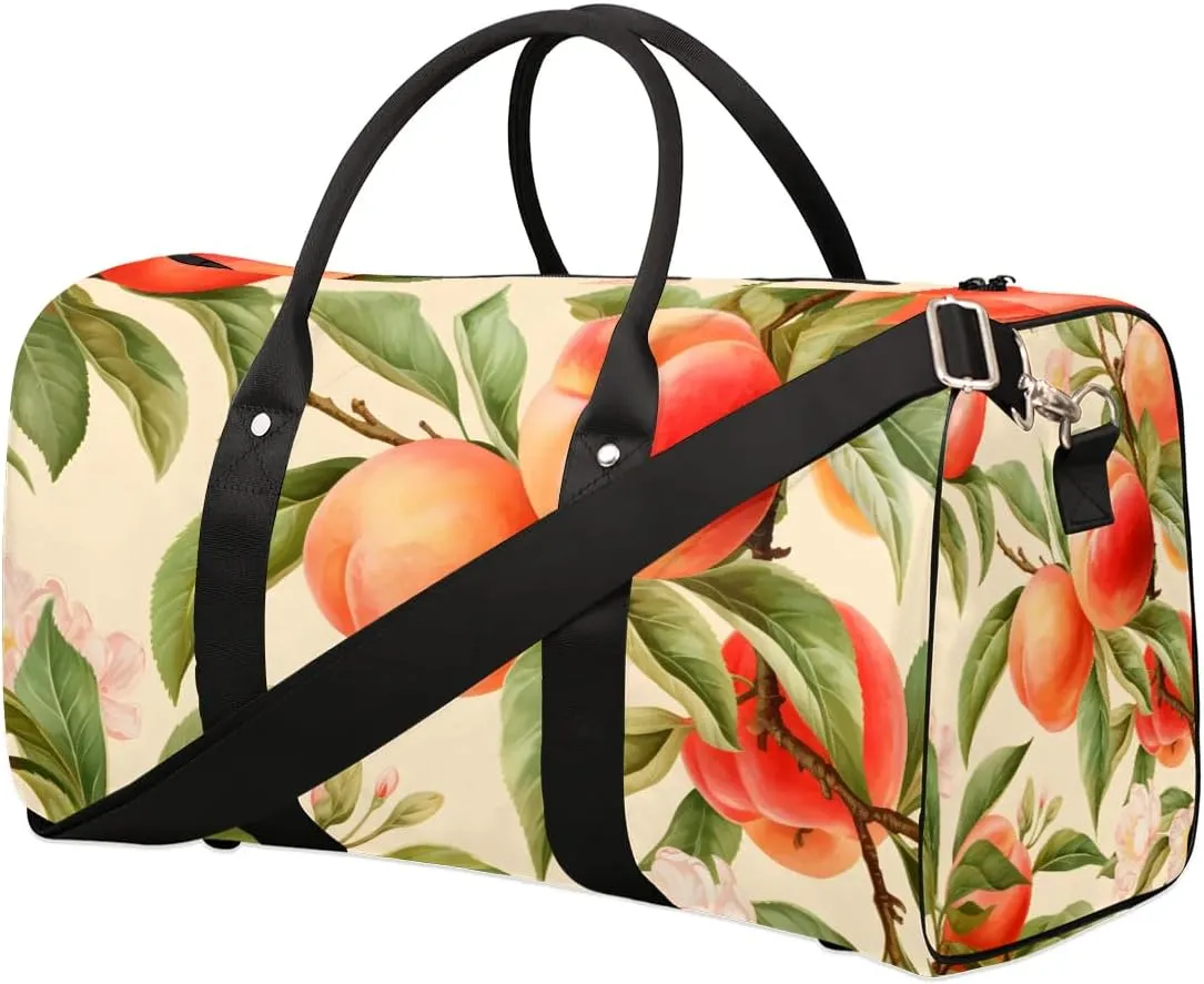 Peach Fruit Travel Duffel Bag for Women Men Waterproof Foldable Overnight Weekender Bag Large Capacity Sports Gym Bag