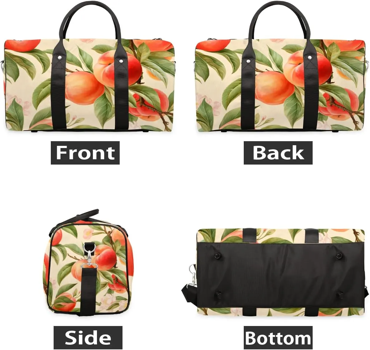Peach Fruit Travel Duffel Bag for Women Men Waterproof Foldable Overnight Weekender Bag Large Capacity Sports Gym Bag