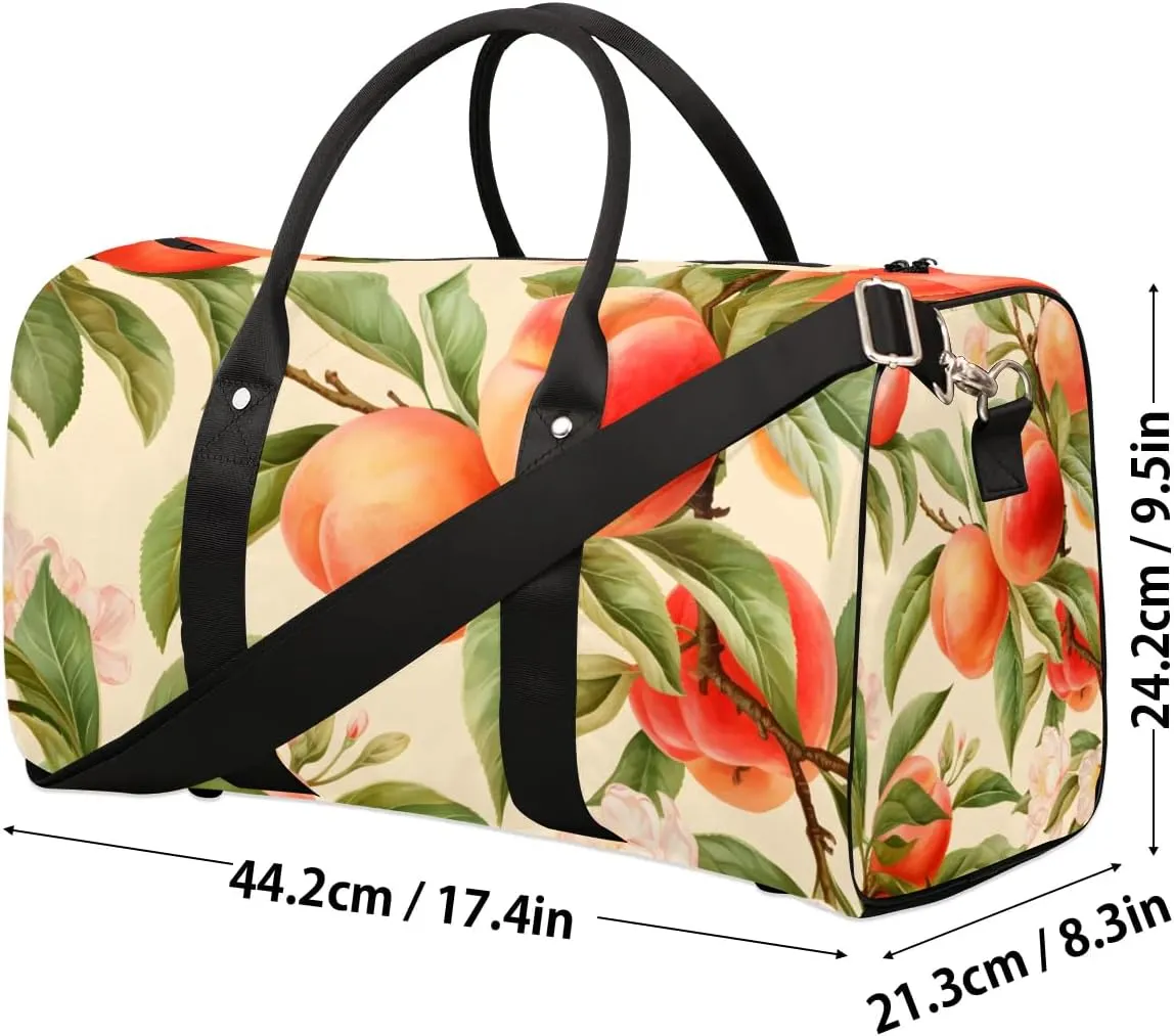 Peach Fruit Travel Duffel Bag for Women Men Waterproof Foldable Overnight Weekender Bag Large Capacity Sports Gym Bag