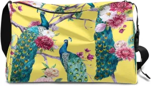 Peacock Peony Small Gym Bag for Men Women Workout Sport Duffle Bag Waterproof Weekender Overnight Bag Lightweight Carry on Tote Bag Crossbody Shoulder Travel Bag for Swim Yoge Dance