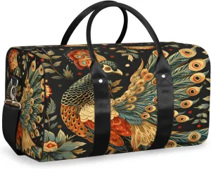 Peacock Travel Duffle Bag, Sports Gym Bags for Women Men, Carry On Weekender Overnight Bag, Vintage Bird Workout Hospital Airplane Trips Bag