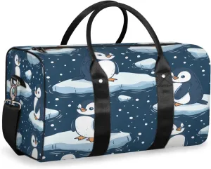Penguin Travel Duffle Bag, Sports Gym Bags for Women Men, Carry On Weekender Overnight Bag, Cute Animal Workout Hospital Airplane Trips Bag