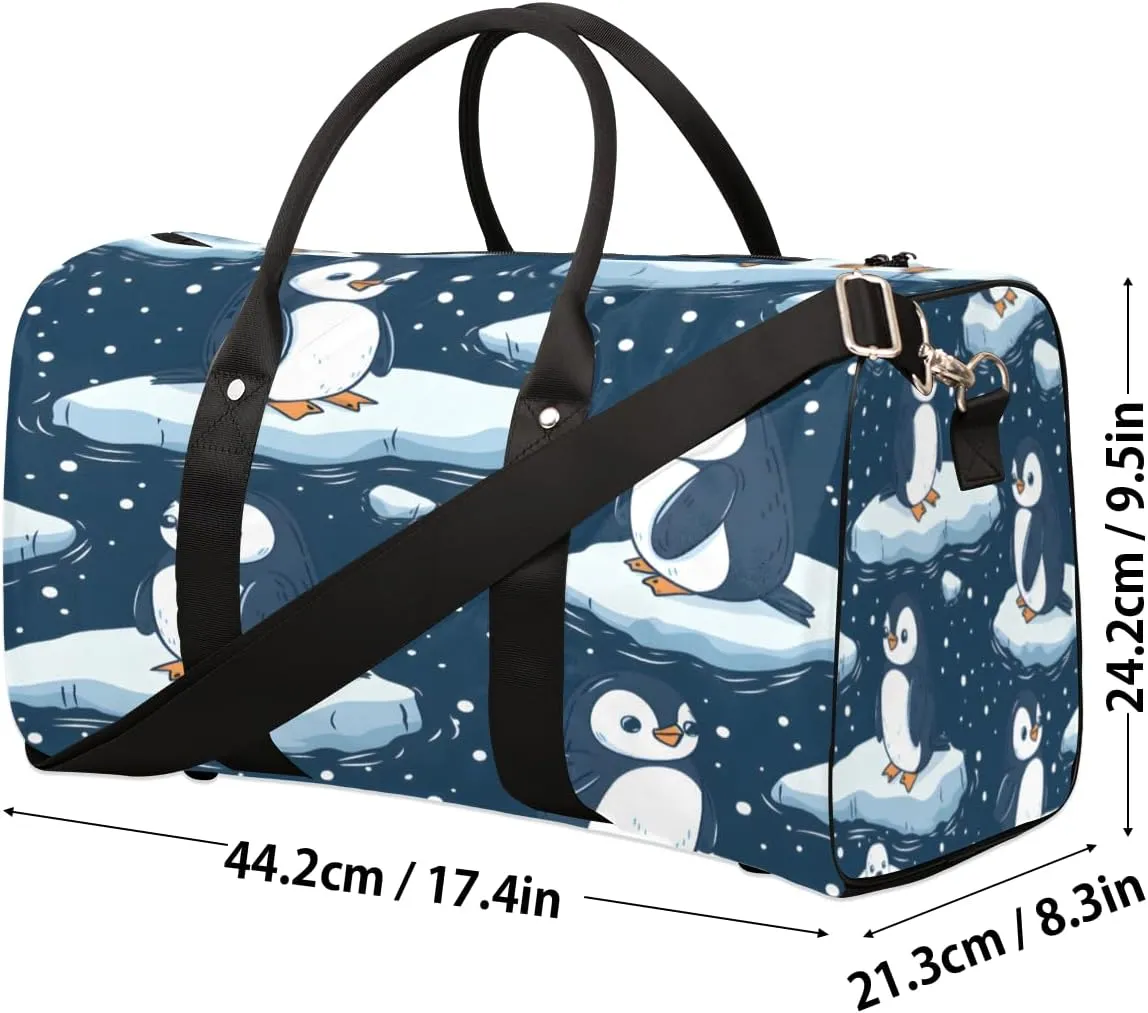 Penguin Travel Duffle Bag, Sports Gym Bags for Women Men, Carry On Weekender Overnight Bag, Cute Animal Workout Hospital Airplane Trips Bag