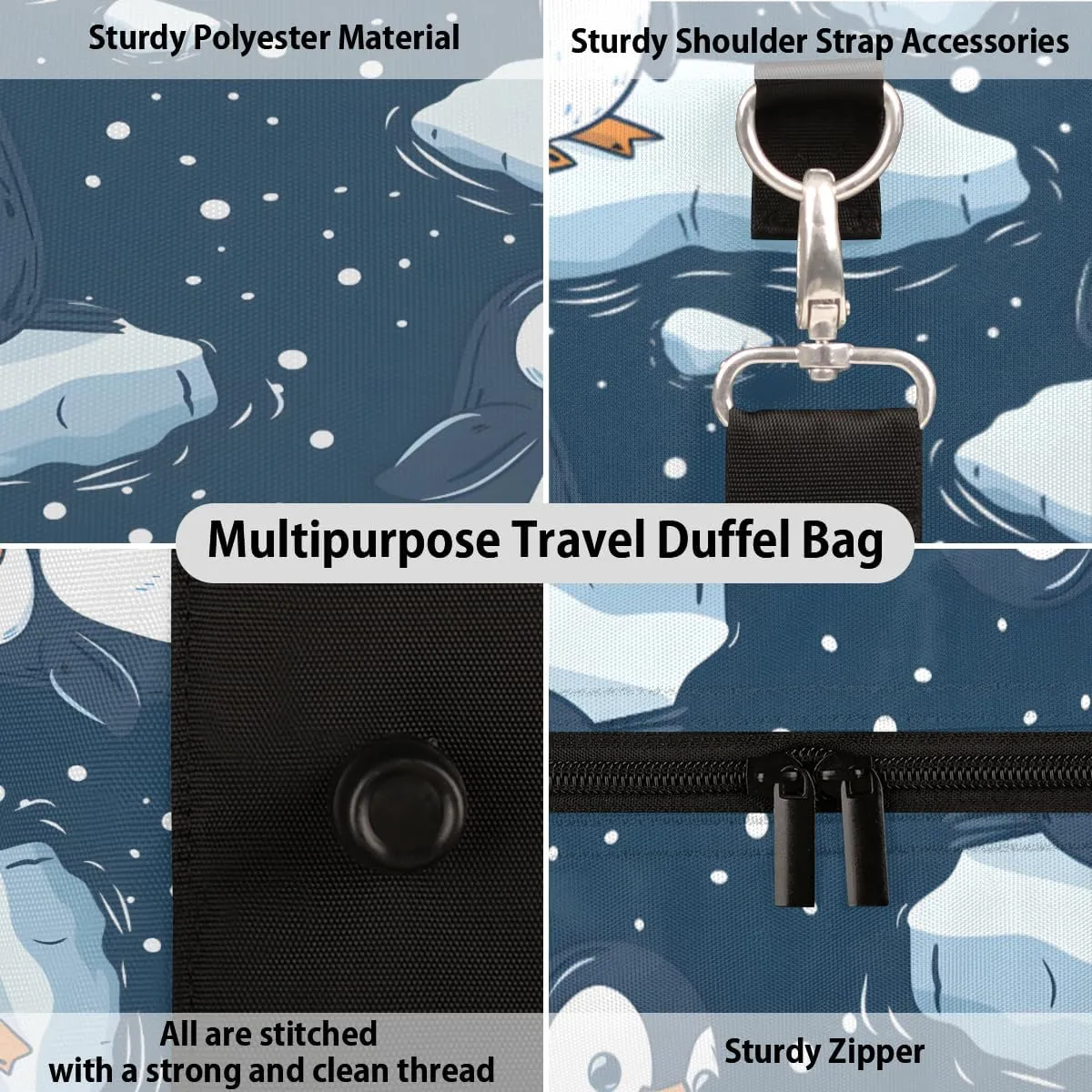 Penguin Travel Duffle Bag, Sports Gym Bags for Women Men, Carry On Weekender Overnight Bag, Cute Animal Workout Hospital Airplane Trips Bag