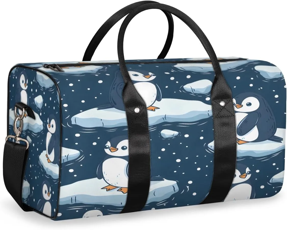 Penguin Travel Duffle Bag, Sports Gym Bags for Women Men, Carry On Weekender Overnight Bag, Cute Animal Workout Hospital Airplane Trips Bag