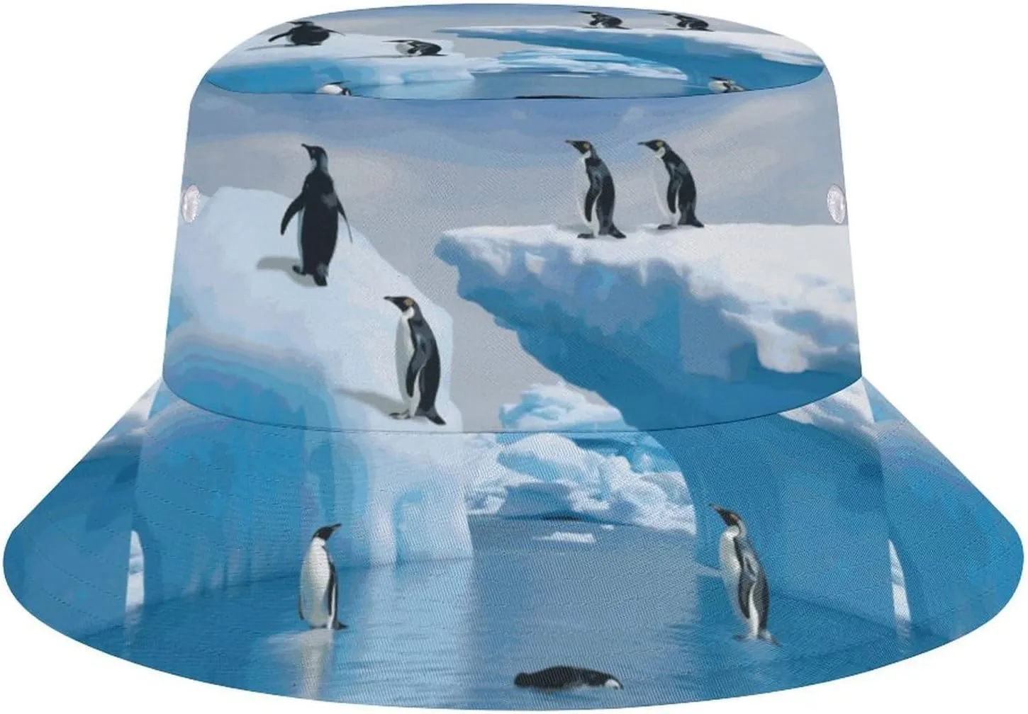 Penguins On The Iceberg Bucket Hat for Men Women,Packable Reversible Printed Sun Hats Summer Travel Hiking Beach Caps Double-Side-Wear