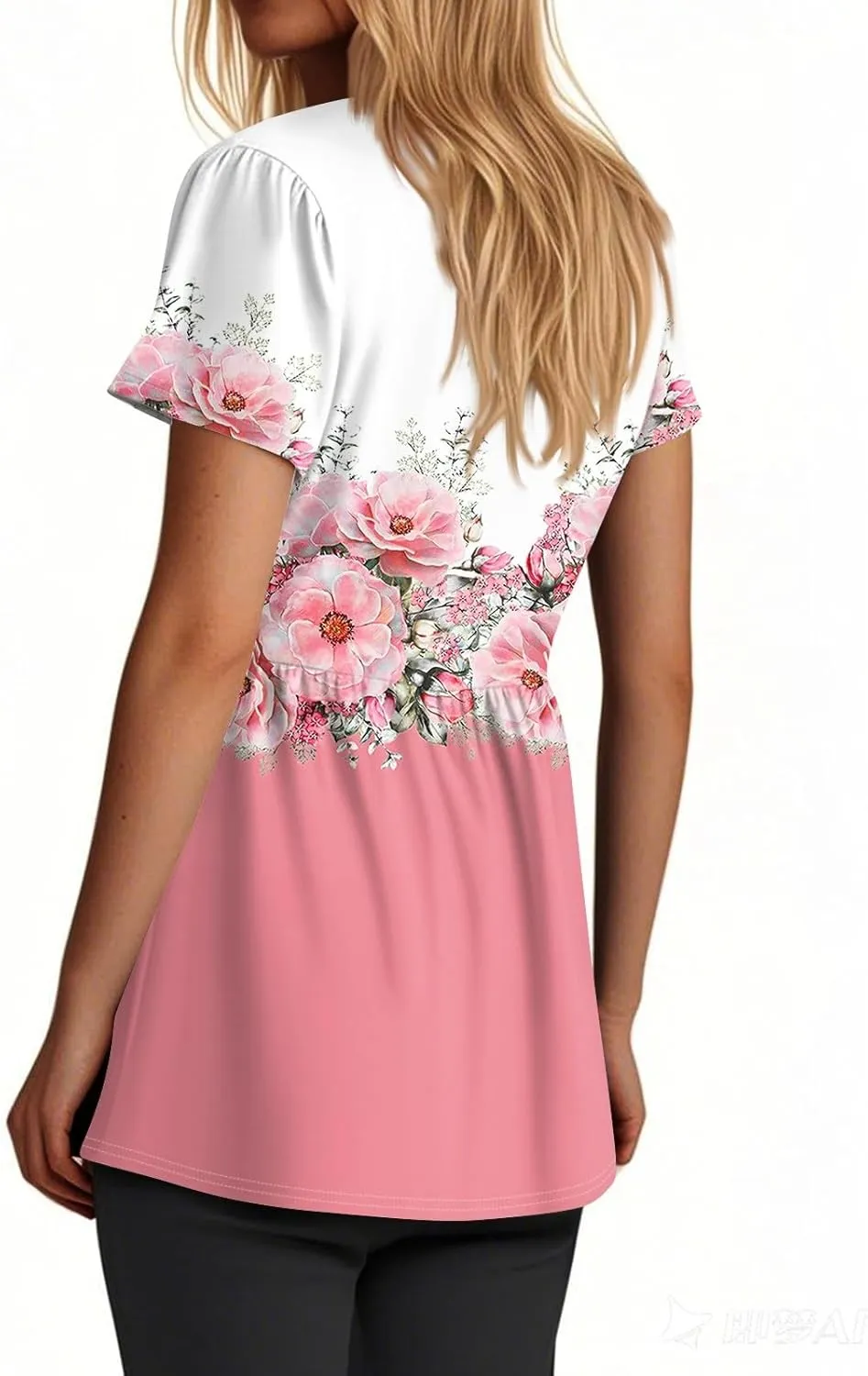 Peplum Tops for Women Summer Puff Short Sleeve Babydoll Vneck Tshirts Shirts Dressy Casual Tunic Tops with Leggings