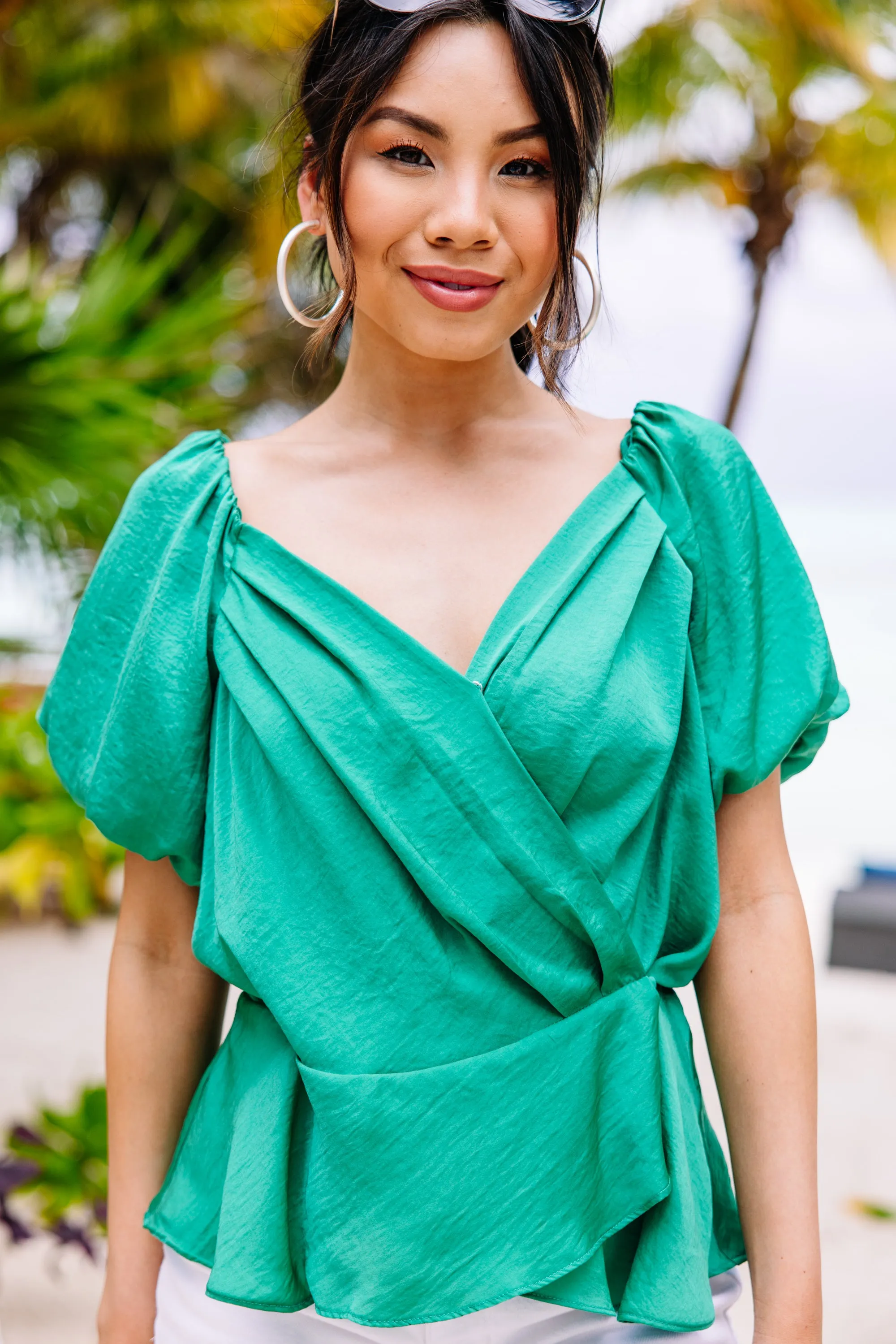 Perfect Love Jade Green Pleated Top