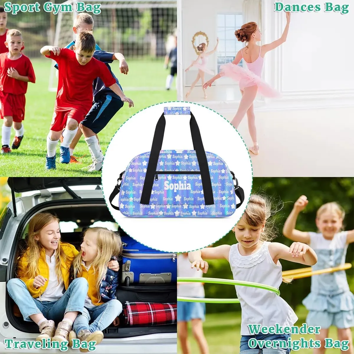 Personalized Ballet Dance Bag Name, Ballet Bag Girl Sport Duffel Bag,Gradient Blue Purple Name Ranked Customize Travel Duffle Bag with Name Overnight Weekender Bag Perform Bag