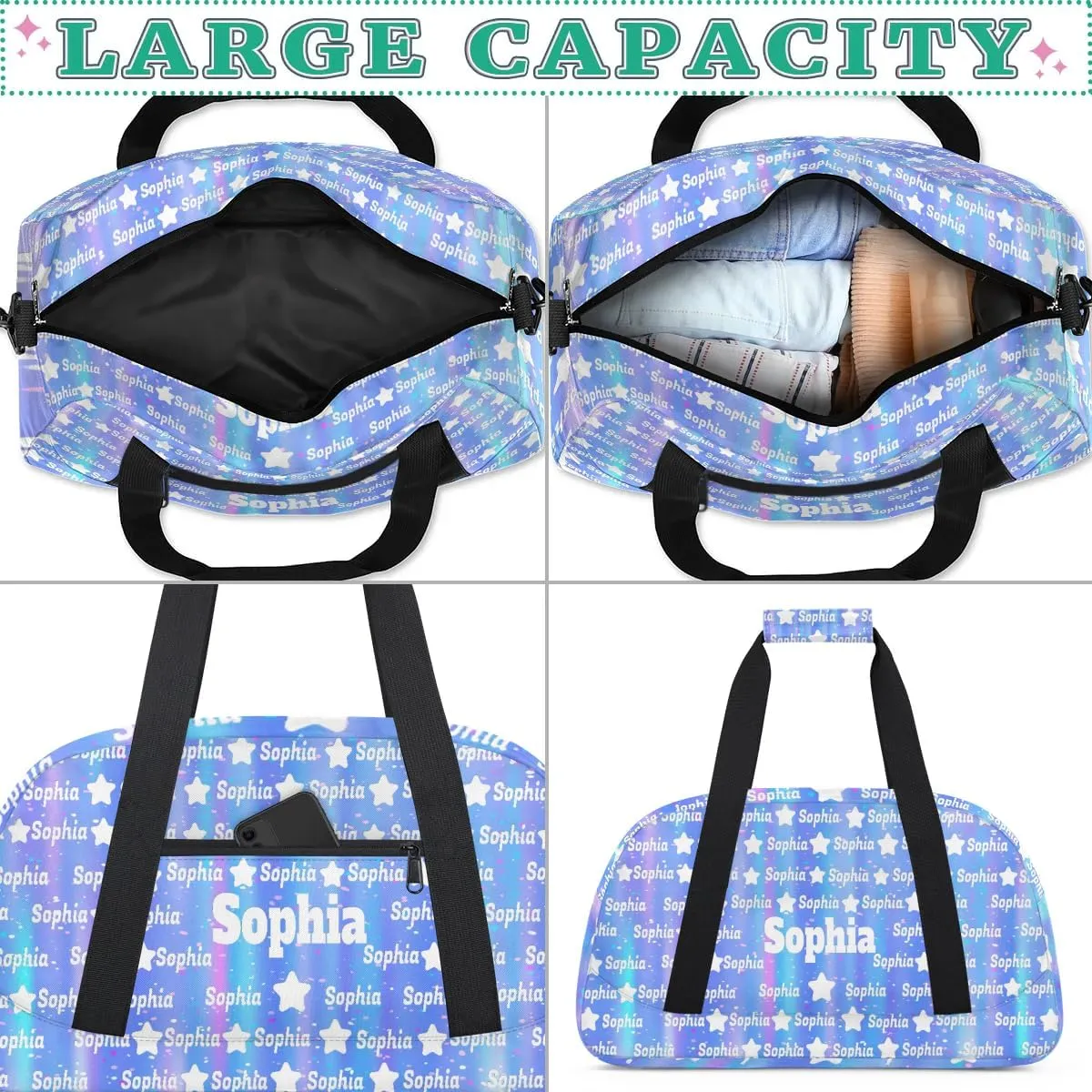 Personalized Ballet Dance Bag Name, Ballet Bag Girl Sport Duffel Bag,Gradient Blue Purple Name Ranked Customize Travel Duffle Bag with Name Overnight Weekender Bag Perform Bag