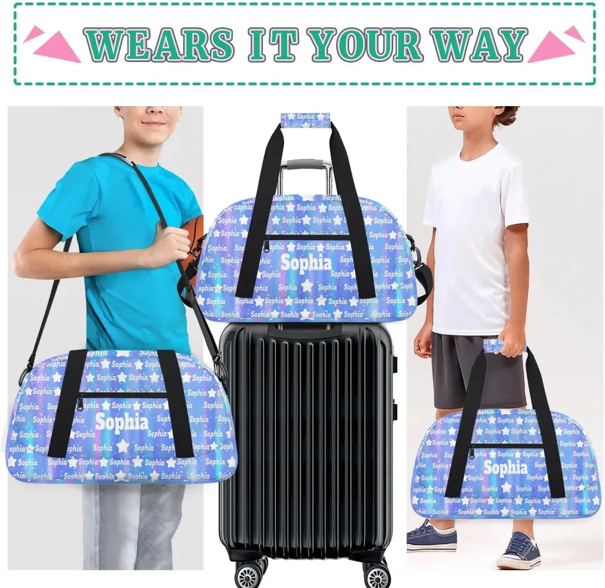 Personalized Ballet Dance Bag Name, Ballet Bag Girl Sport Duffel Bag,Gradient Blue Purple Name Ranked Customize Travel Duffle Bag with Name Overnight Weekender Bag Perform Bag