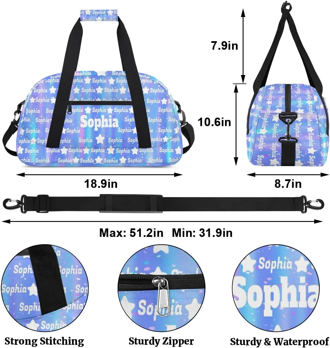Personalized Ballet Dance Bag Name, Ballet Bag Girl Sport Duffel Bag,Gradient Blue Purple Name Ranked Customize Travel Duffle Bag with Name Overnight Weekender Bag Perform Bag