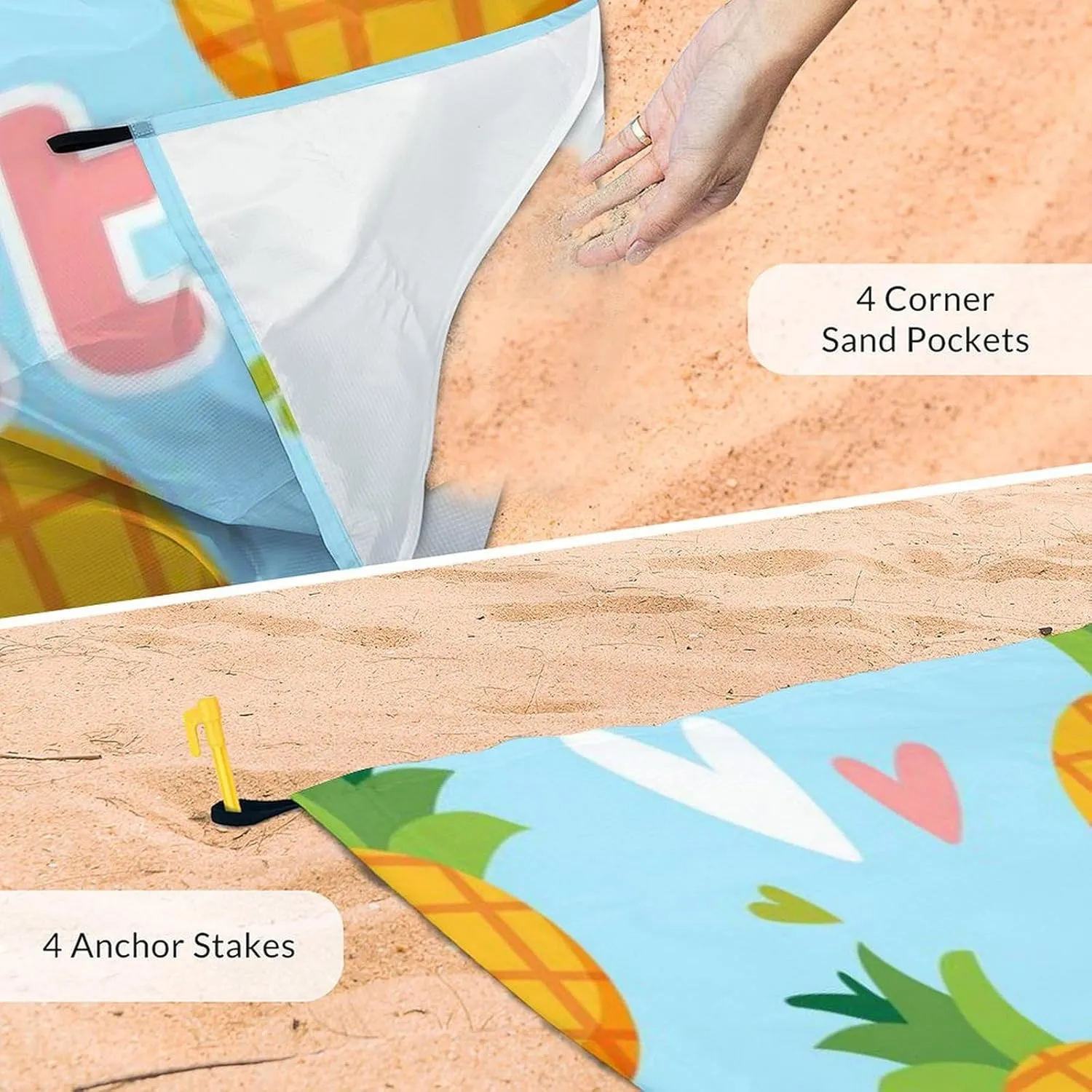 Personalized Beach Blanket Waterproof Sandproof, 118x110 Inches Custom Oversized Pineapple Beach Mat for 6-8 Adults, Lightweight Windproof Picnic Blanket for Outdoor, Travel, Camping, Hiking