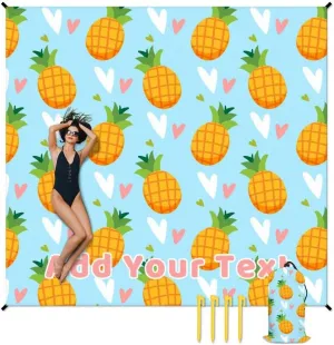Personalized Beach Blanket Waterproof Sandproof, 118x110 Inches Custom Oversized Pineapple Beach Mat for 6-8 Adults, Lightweight Windproof Picnic Blanket for Outdoor, Travel, Camping, Hiking
