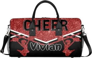 Personalized Cheer Bag for Cheerleader, Sport Duffel Bag with Name Customized Travel Overnight Weekender Bags, Deep Red Glitter Cheerleading