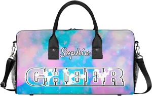 Personalized Cheer Bags for Cheerleaders, Custom Name Sport Duffel Bag Gym Bag Travel Duffle Bag Overnight Weekender Bag Silver Glitter