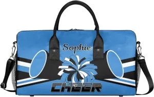 Personalized Cheer Bags for Cheerleaders Custom Sport Duffel Bag Gym Bag Travel Duffle Bag, Blue Overnight Weekender Bag with Name