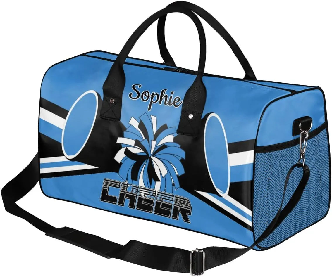 Personalized Cheer Bags for Cheerleaders Custom Sport Duffel Bag Gym Bag Travel Duffle Bag, Blue Overnight Weekender Bag with Name