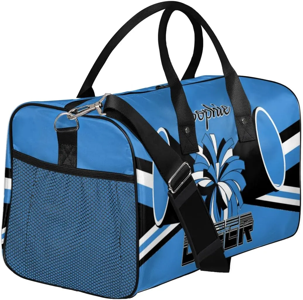 Personalized Cheer Bags for Cheerleaders Custom Sport Duffel Bag Gym Bag Travel Duffle Bag, Blue Overnight Weekender Bag with Name