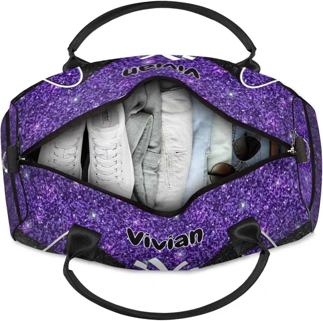 Personalized Cheerleader Cheer Bag for Women, Custom Name Sport Duffel Bag Custom Travel Overnight Weekender Bags, Personalized Gifts Deep Purple