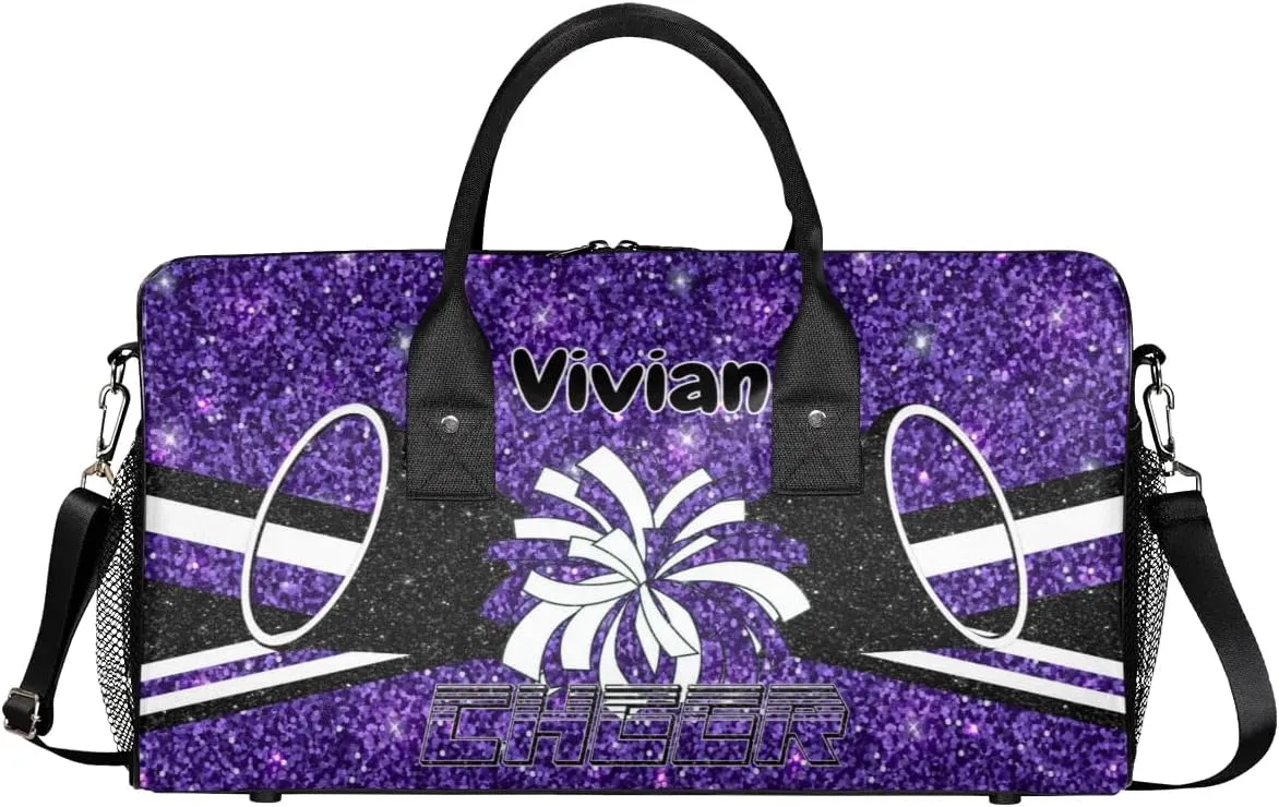 Personalized Cheerleader Cheer Bag for Women, Custom Name Sport Duffel Bag Custom Travel Overnight Weekender Bags, Personalized Gifts Deep Purple