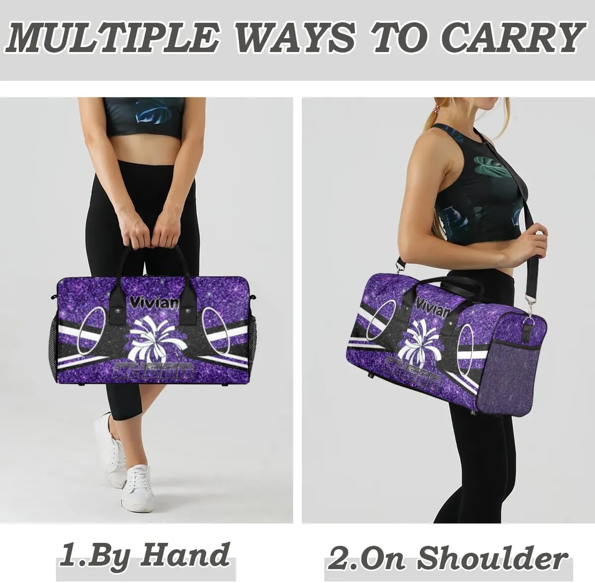 Personalized Cheerleader Cheer Bag for Women, Custom Name Sport Duffel Bag Custom Travel Overnight Weekender Bags, Personalized Gifts Deep Purple