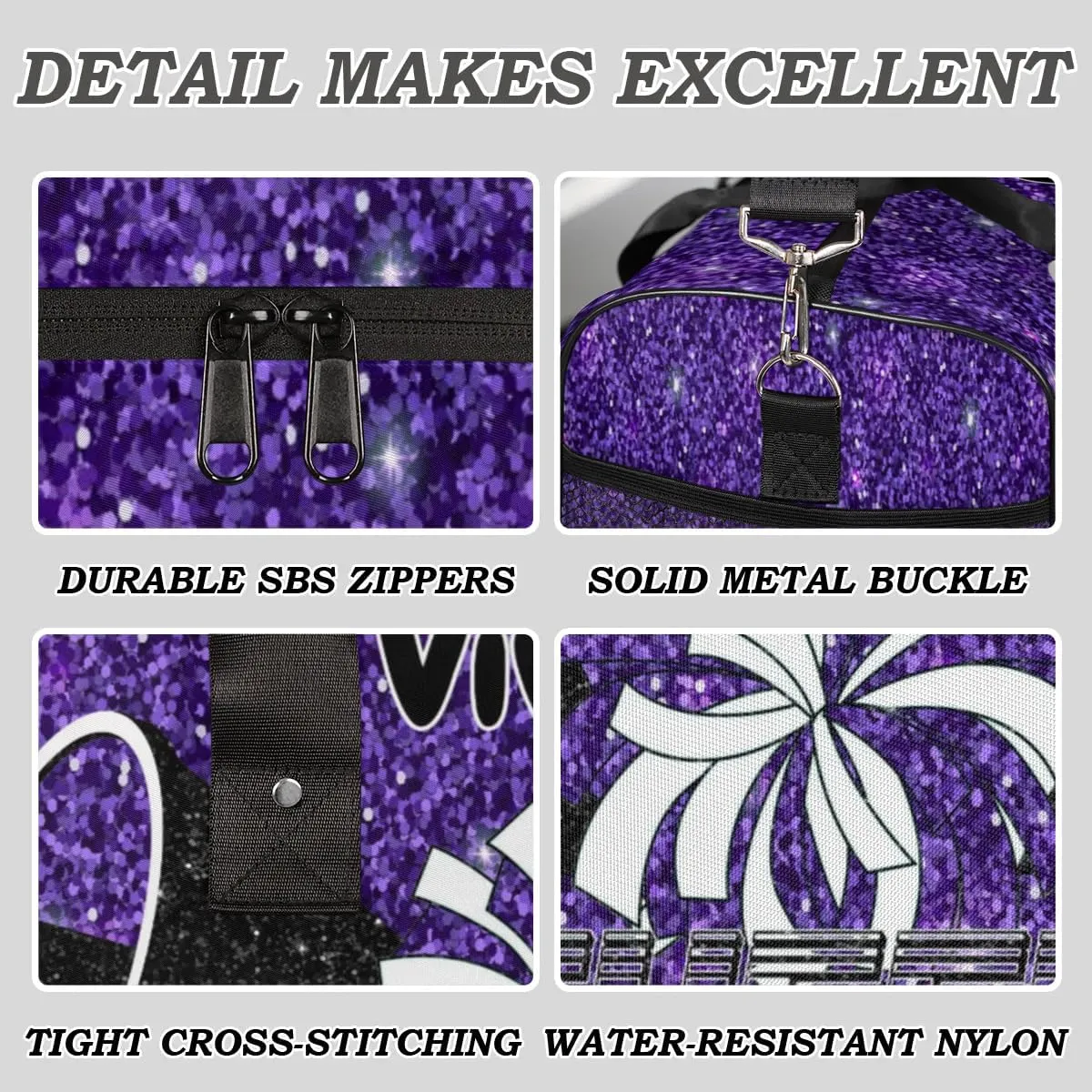 Personalized Cheerleader Cheer Bag for Women, Custom Name Sport Duffel Bag Custom Travel Overnight Weekender Bags, Personalized Gifts Deep Purple