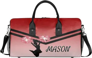 Personalized Cheerleader Cheer Bag for Women, Sport Duffel Bag with Name Customized Travel Overnight Weekender Bags, Deep Red Gradient Cheerleader Silhouette