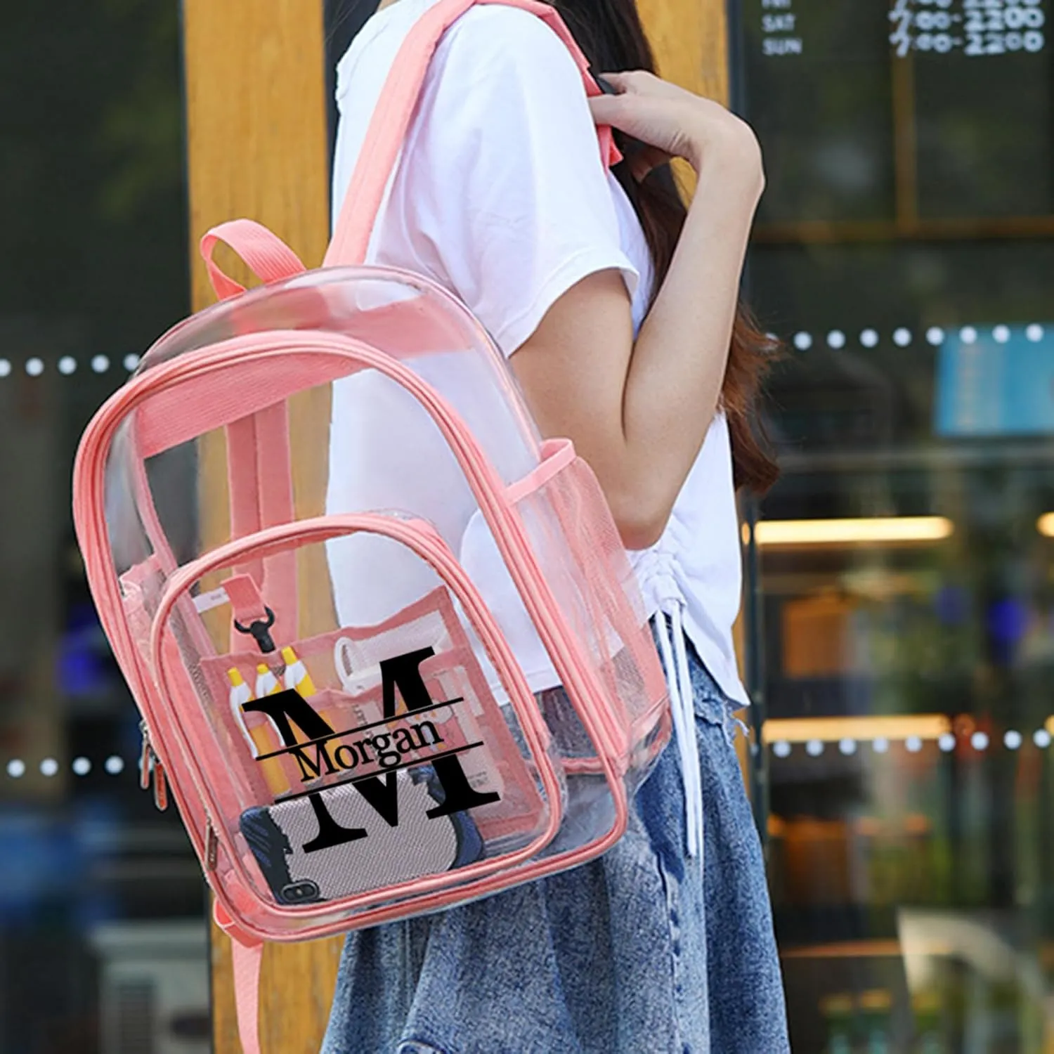 Personalized Clear Backpack with Name Custom Clear Bookbag Customized Any Text PVC Heavy Duty Transparent Backpack, Gifts