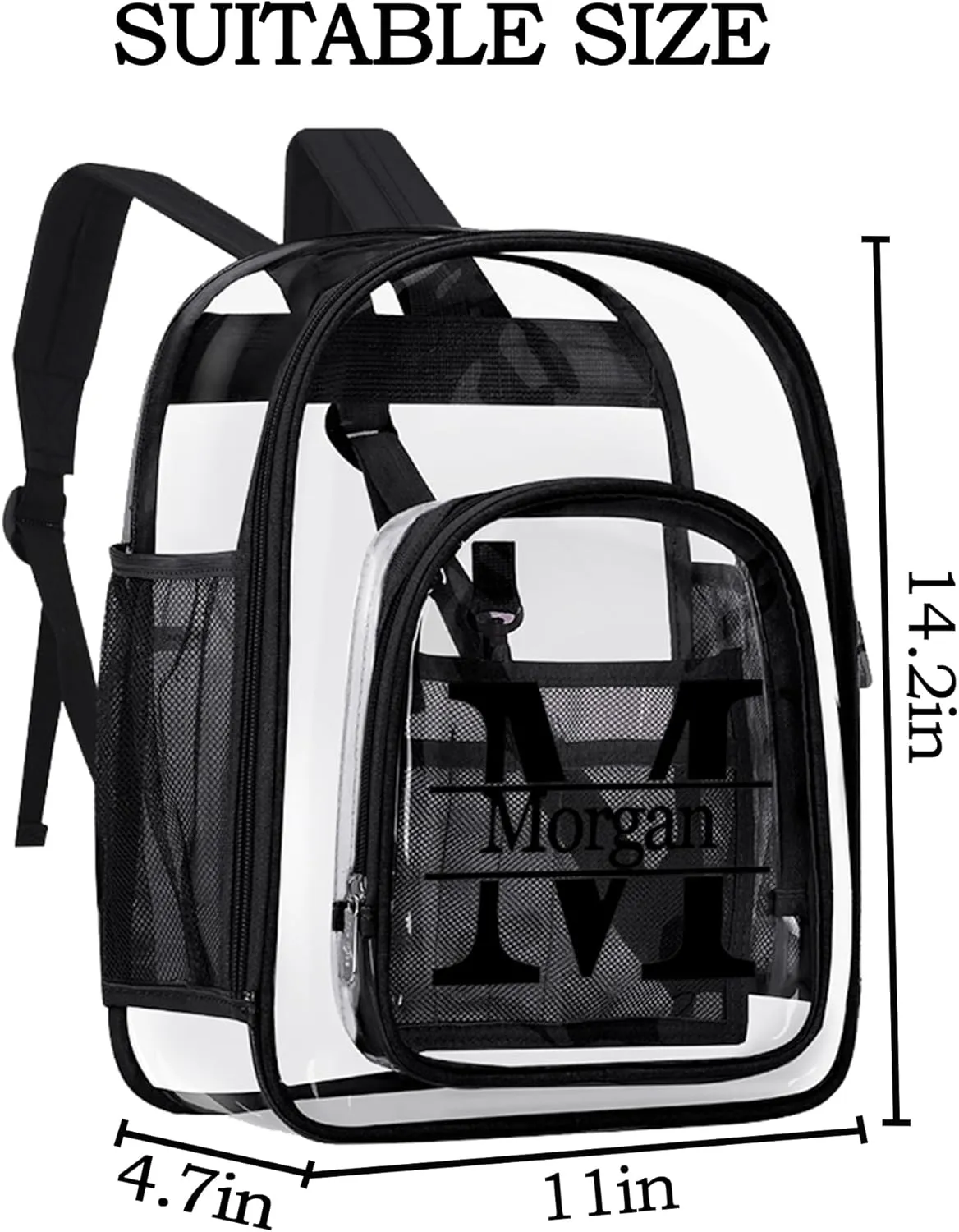 Personalized Clear Backpack with Name Custom Clear Bookbag Customized Any Text PVC Heavy Duty Transparent Backpack, Gifts