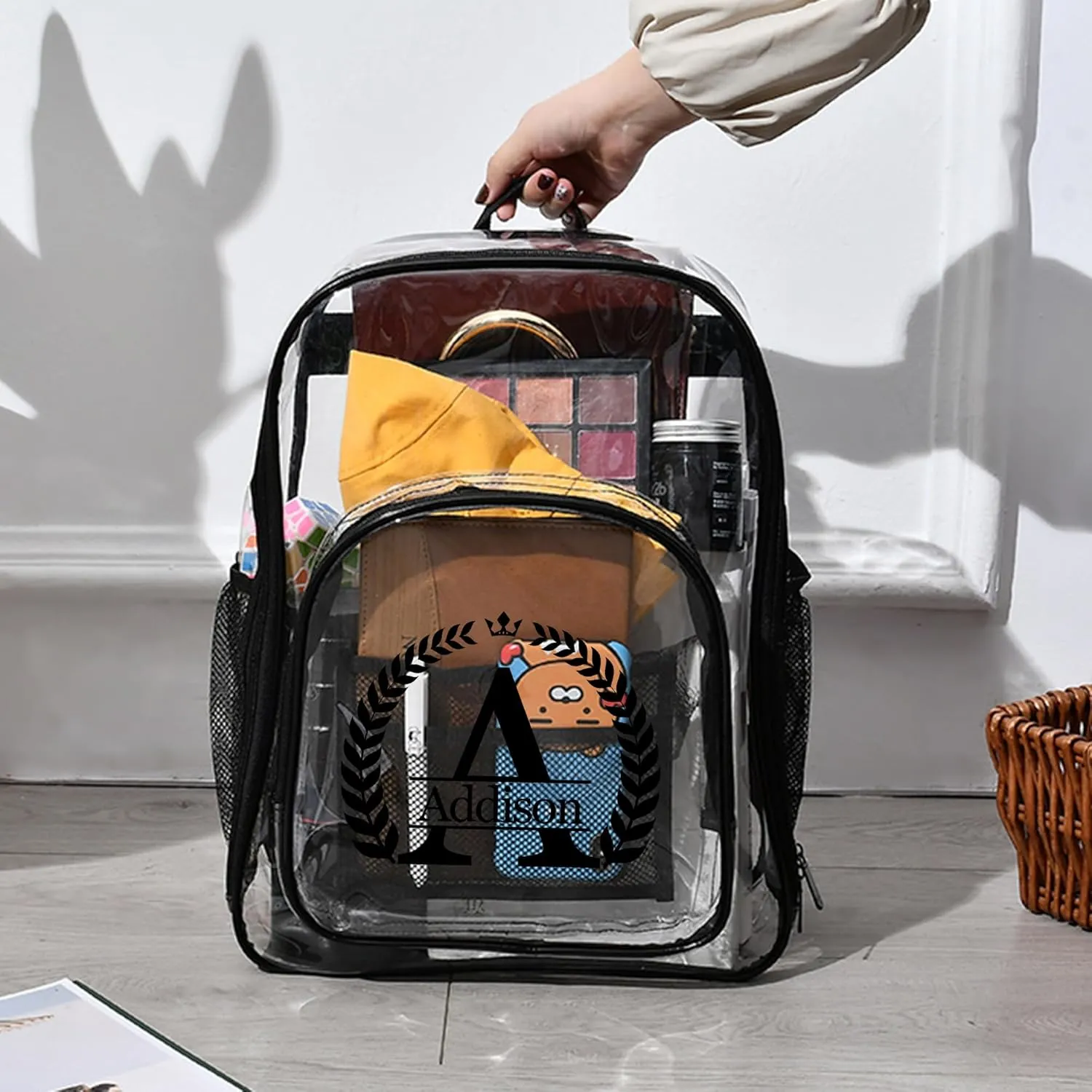 Personalized Clear Backpack with Name Custom Clear Bookbag Customized Any Text PVC Heavy Duty Transparent Backpack, Gifts