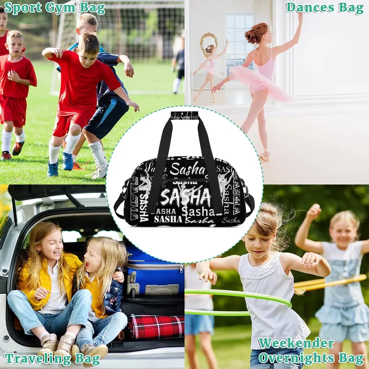 Personalized Dance Bag Duffel Bag for Women, Custom Gym Bag Sport Duffel Bag, Ballet Bag Cheerleader Weekender Bags Travel Bag for Ballet, Black