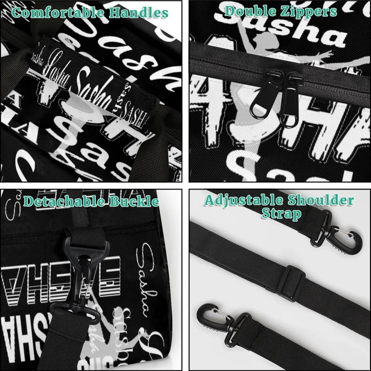 Personalized Dance Bag Duffel Bag for Women, Custom Gym Bag Sport Duffel Bag, Ballet Bag Cheerleader Weekender Bags Travel Bag for Ballet, Black