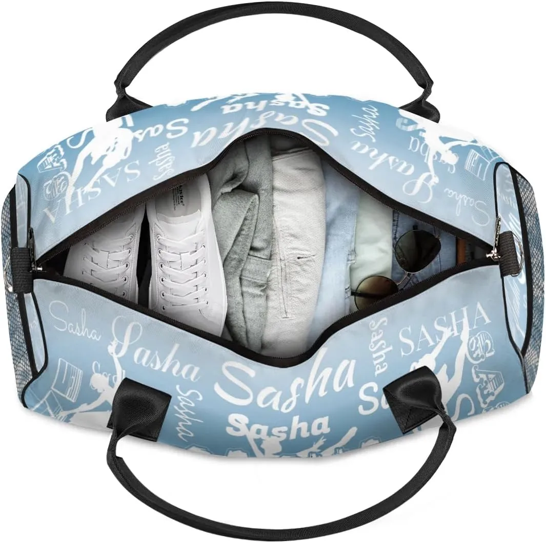 Personalized Dance Ballet Bag Sports Duffle Bags with Name, Custom Gym Bag for Women, Weekender Bags for Gymnastic Cheerleaders, Blue Gradient