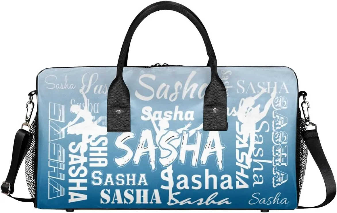 Personalized Dance Ballet Bag Sports Duffle Bags with Name, Custom Gym Bag for Women, Weekender Bags for Gymnastic Cheerleaders, Blue Gradient