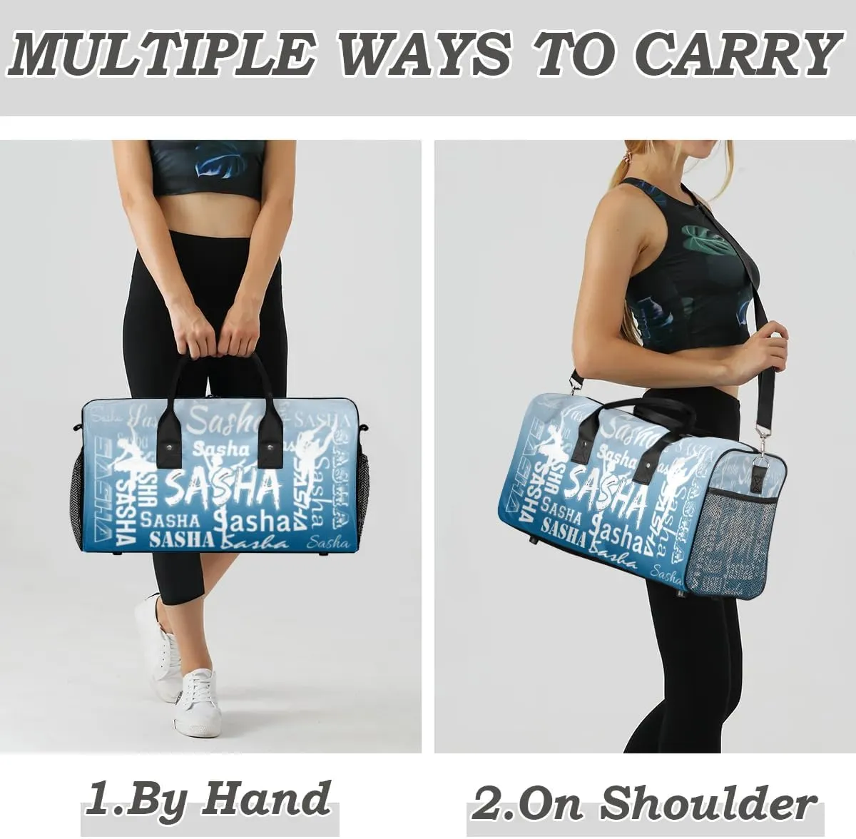 Personalized Dance Ballet Bag Sports Duffle Bags with Name, Custom Gym Bag for Women, Weekender Bags for Gymnastic Cheerleaders, Blue Gradient