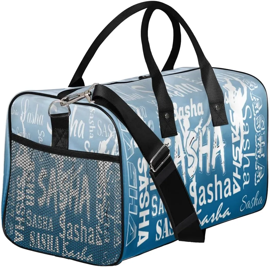 Personalized Dance Ballet Bag Sports Duffle Bags with Name, Custom Gym Bag for Women, Weekender Bags for Gymnastic Cheerleaders, Blue Gradient