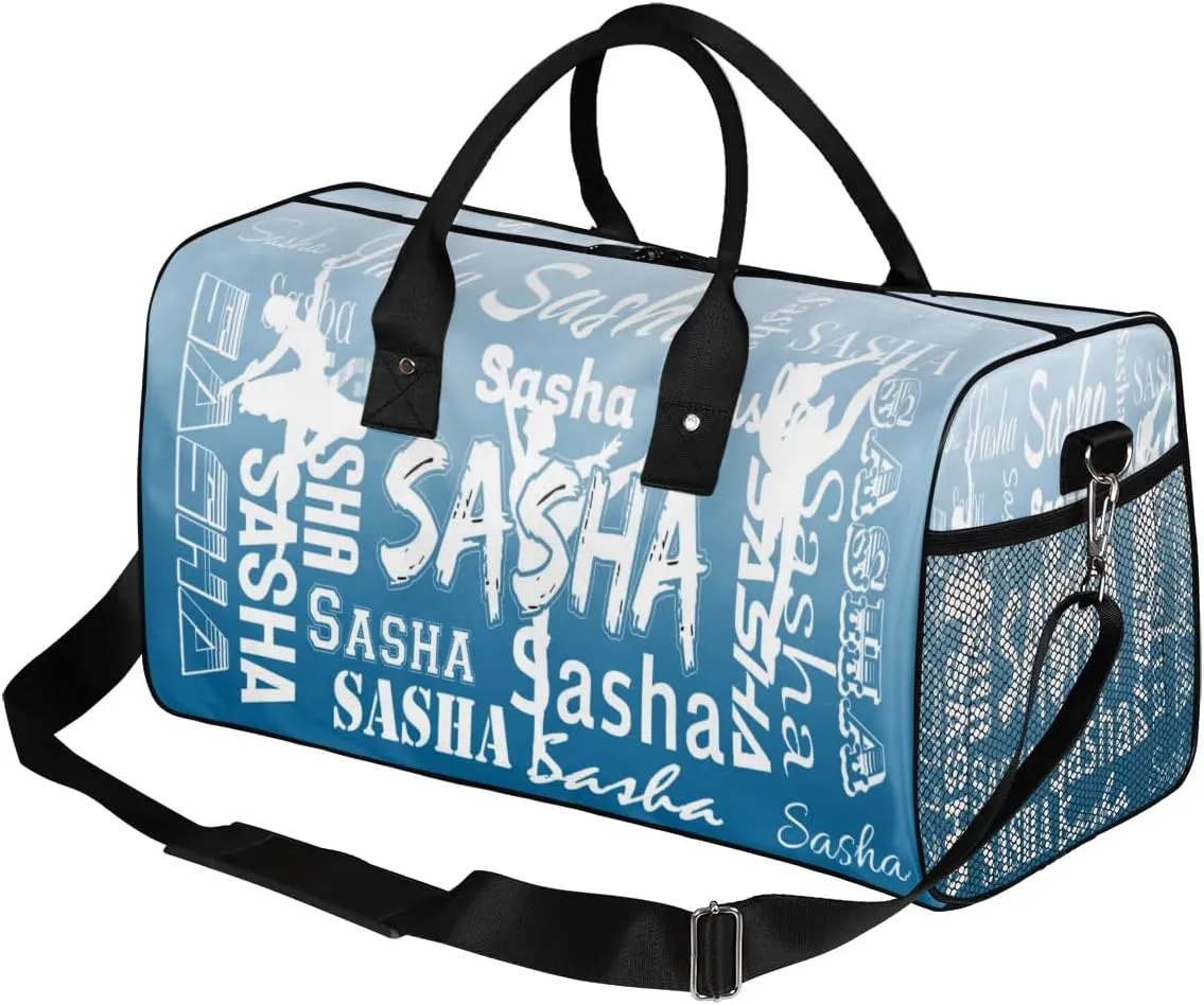 Personalized Dance Ballet Bag Sports Duffle Bags with Name, Custom Gym Bag for Women, Weekender Bags for Gymnastic Cheerleaders, Blue Gradient