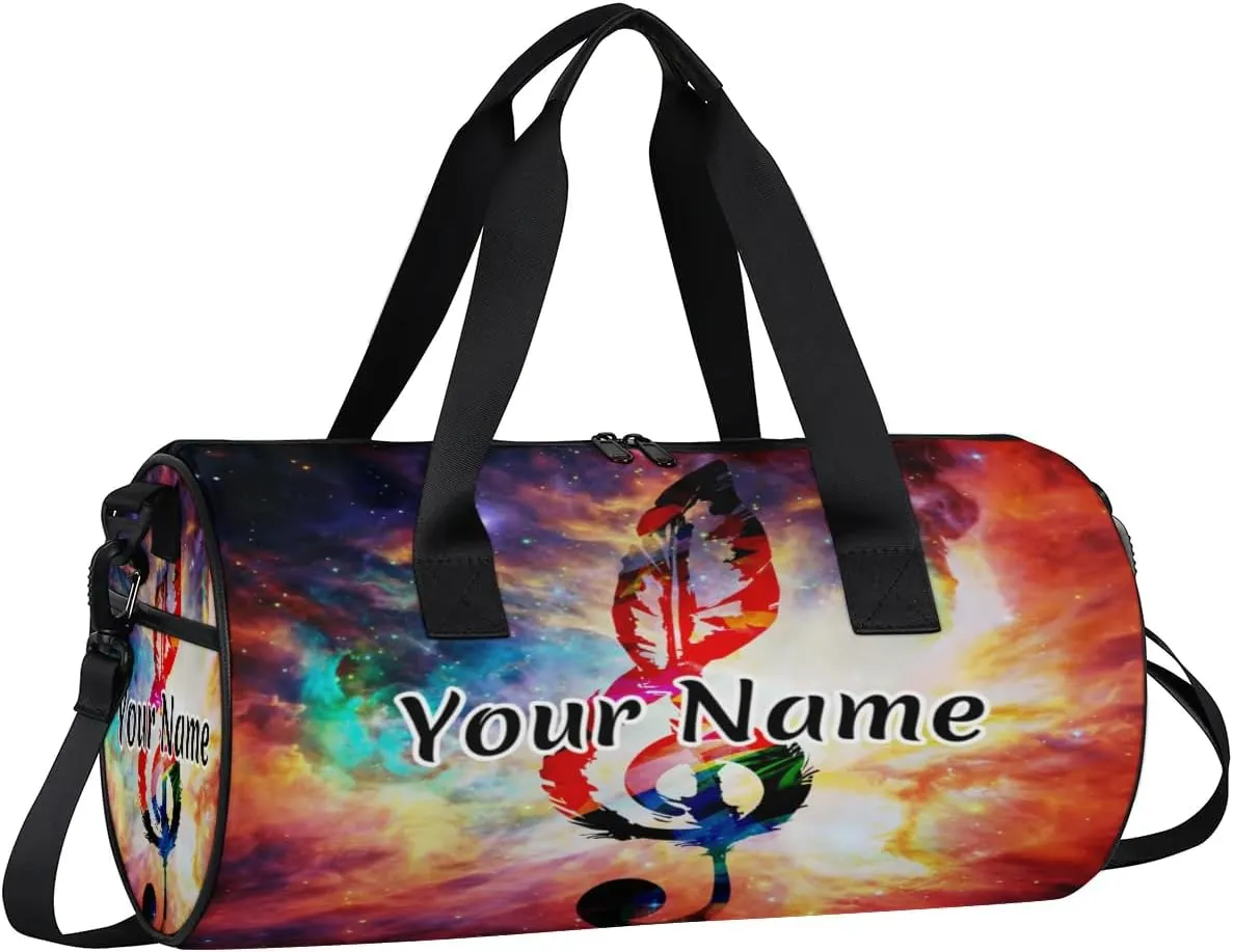 Personalized Duffel Bag for Women, Custom Colorful Music Gym Bag for Sports, Waterproof Dance Bag with Name, Lightweight Carryon Gym Bag, Music
