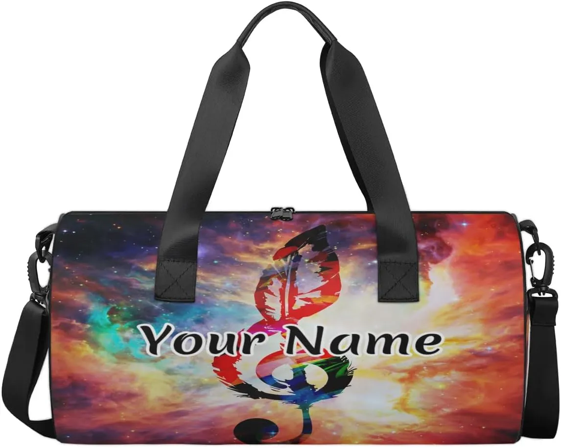 Personalized Duffel Bag for Women, Custom Colorful Music Gym Bag for Sports, Waterproof Dance Bag with Name, Lightweight Carryon Gym Bag, Music