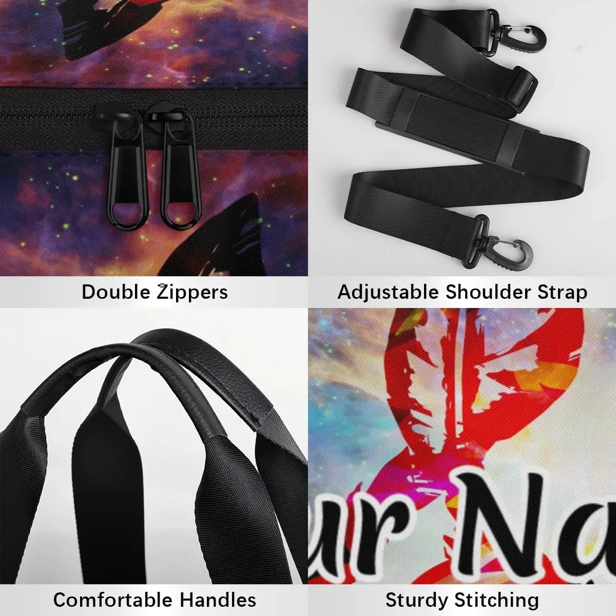 Personalized Duffel Bag for Women, Custom Colorful Music Gym Bag for Sports, Waterproof Dance Bag with Name, Lightweight Carryon Gym Bag, Music